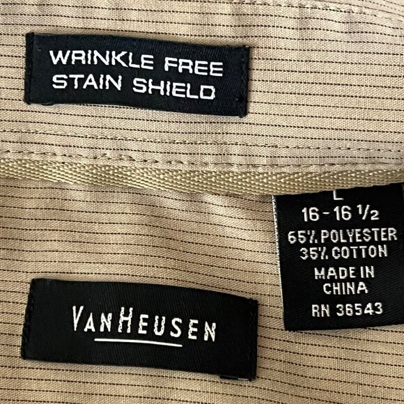 Van Heusen Men's Wrinkle-Free Stain Shield Button-Down Tan Shirt Size L 16-16.5 - Picture 7 of 9